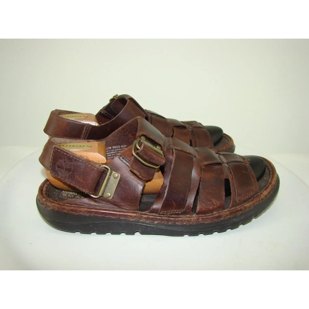 Timberland Smart Comfort Fisherman Mens Size 12M Brown Leather Sandals   DB3